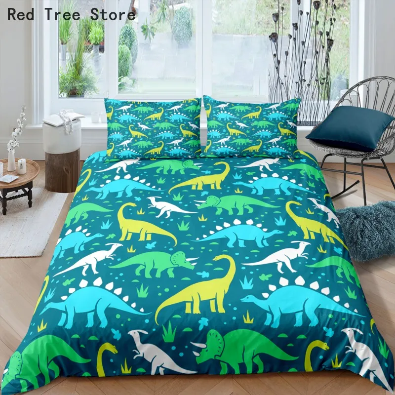 

Cartoon Green Dinosaur Luxury Bedding Sets For Children Single Full Size Girl Boys Duvet Cover Polyester Bedclothes Pillow Case