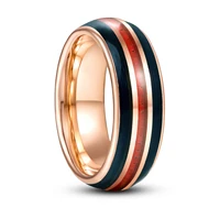 8mm electric gold inlaid black guitar strings red carbon fiber dome tungsten carbide ring mens fashion wedding jewelry gift