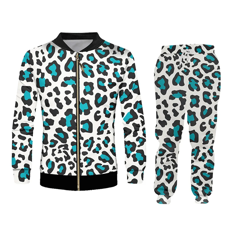 Костюм спортивный OGKB мужской с 3D-принтом худи и штаны леопардовым принтом