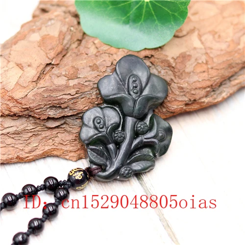 Натуральный черный зеленый китайский Нефритовый Цветок Кулон Бусы Ожерелье Шарм