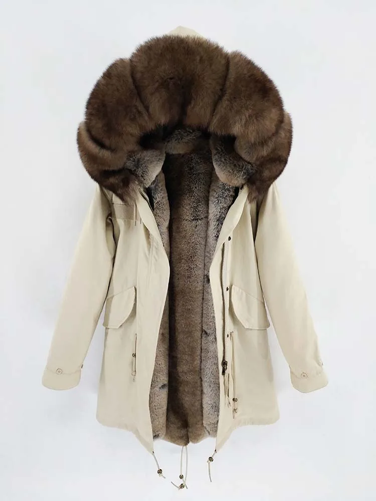 Парка длинная мужская с большим капюшоном пальто натуральным мехом лисы теплая