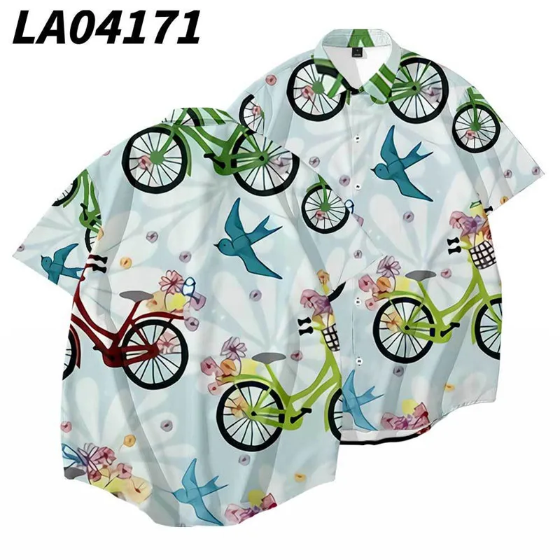 

Bicycle Animal Printed Summer Casual Men Vintage Loose Beach Shirt New Hawaiian Short Sleeve Shirt Streetwear Oversize 6XL