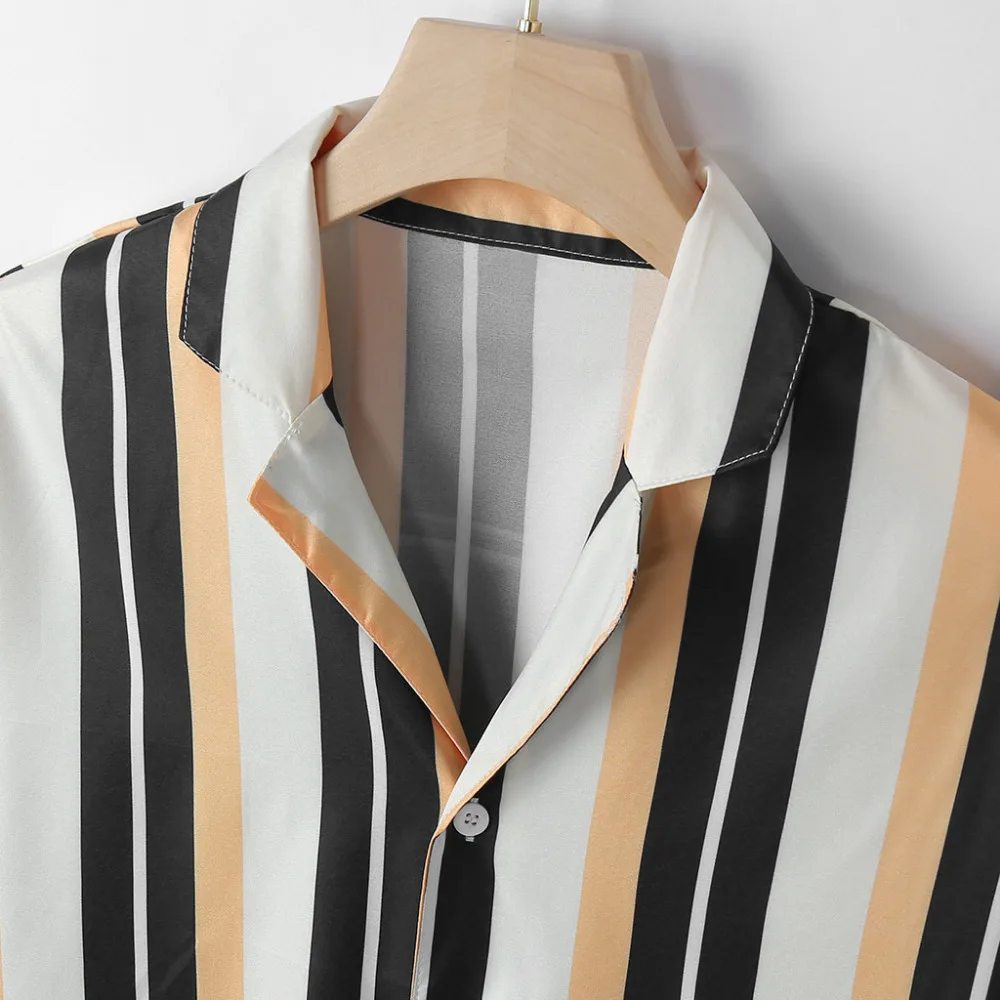 Camiseta masculina, мужская рубашка, летняя, повседневная, в полоску, с коротким рукавом, топ, блузка, Мужская гавайская рубашка, chemise hombre, рубашки, Мужская одежда, WW