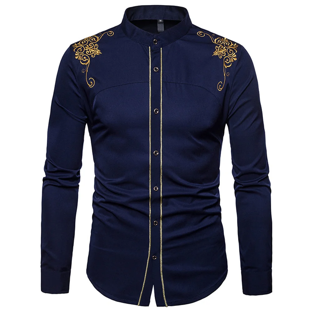 

Luxury Style Dress Shirt Mans European Embroidery Men Shirt Long Sleeve Slim Fit Male Dress Shirts Single Breasted Polo Shirts