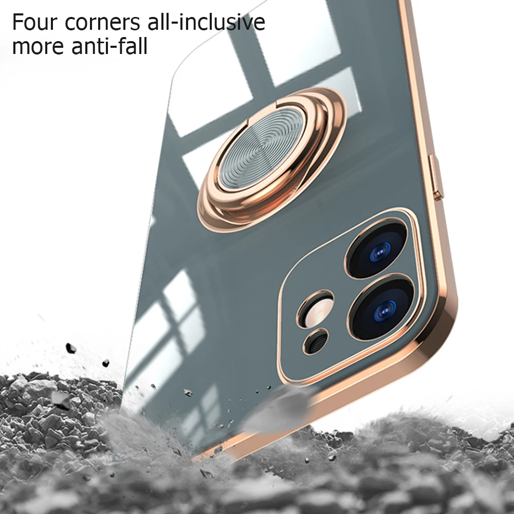 

Luxury Ring Case For iPhone 12 11 Pro Max XS XR X S 7 8 Plus SE 2020 Mini Plating Silicone TPU Soft Cover With Ring Holder Stand