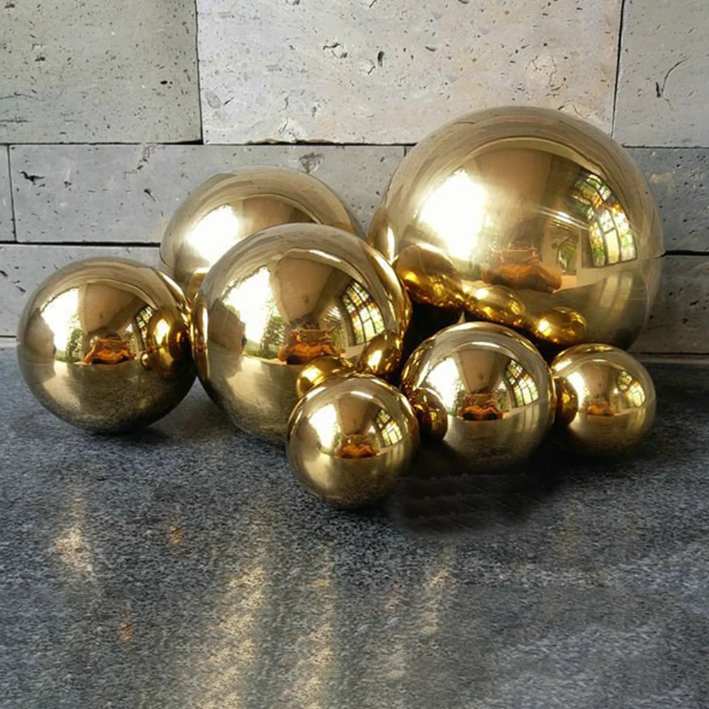 High Gloss Glitter Stainless Steel Titanium Gold Hollow Ball Seamless Home Decoration Mirror Ball Sphere Garden Decor Supplies