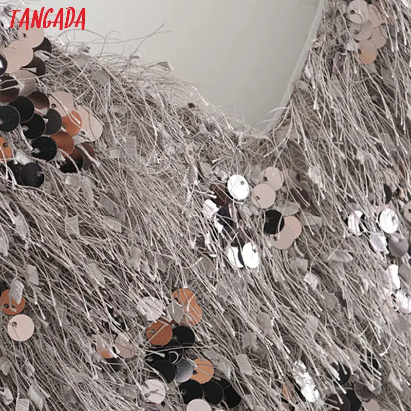 Tangada, женское платье с кисточками, расшитое блестками, без рукавов, стрейчевое, Новое поступление, сексуальное женское серое вечернее мини платье 3H170