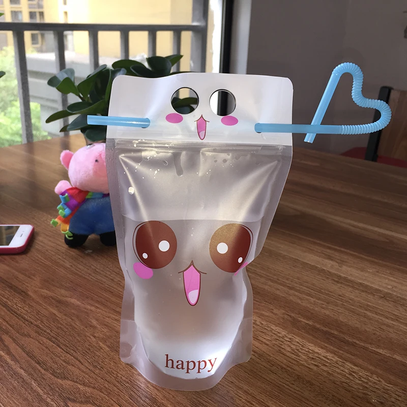 

100 шт., креативные пакеты для сока и кофе со смайликом