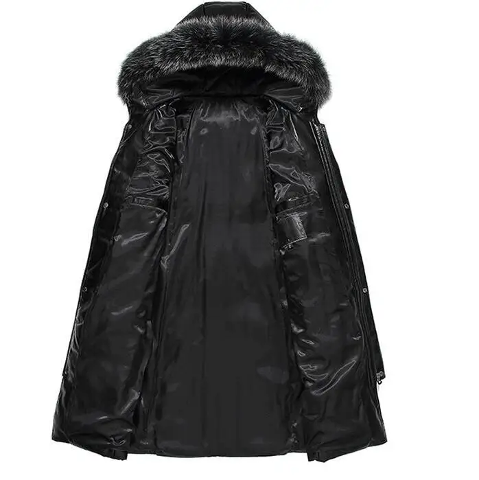 

arrival Men 95% White New duck Jacket Genuine Leather Men's down Real fox fur collar mens long Winter Coat