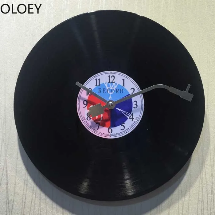 Большие ретро настенные часы виниловая запись бесшумные черные креативные кафе