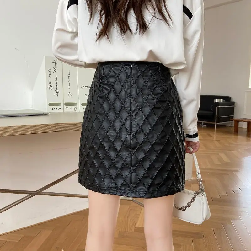 Юбка из искусственной кожи женские 2020 новый большой Размеры черная юбка с