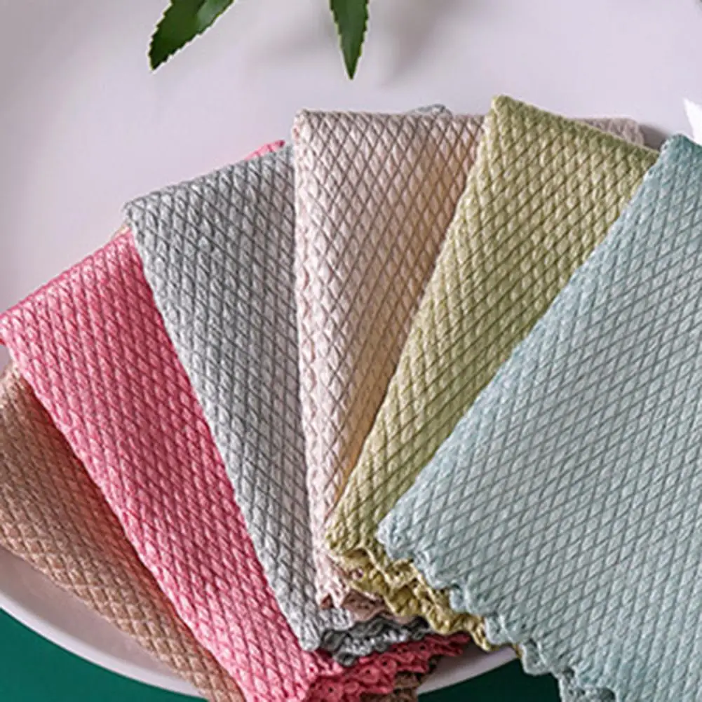 Fish-scale Nano Scale Cleaning Cloth Super-absorbent Glass Non-stripe Towel Rag Fish Reusable Absorbent | Дом и сад
