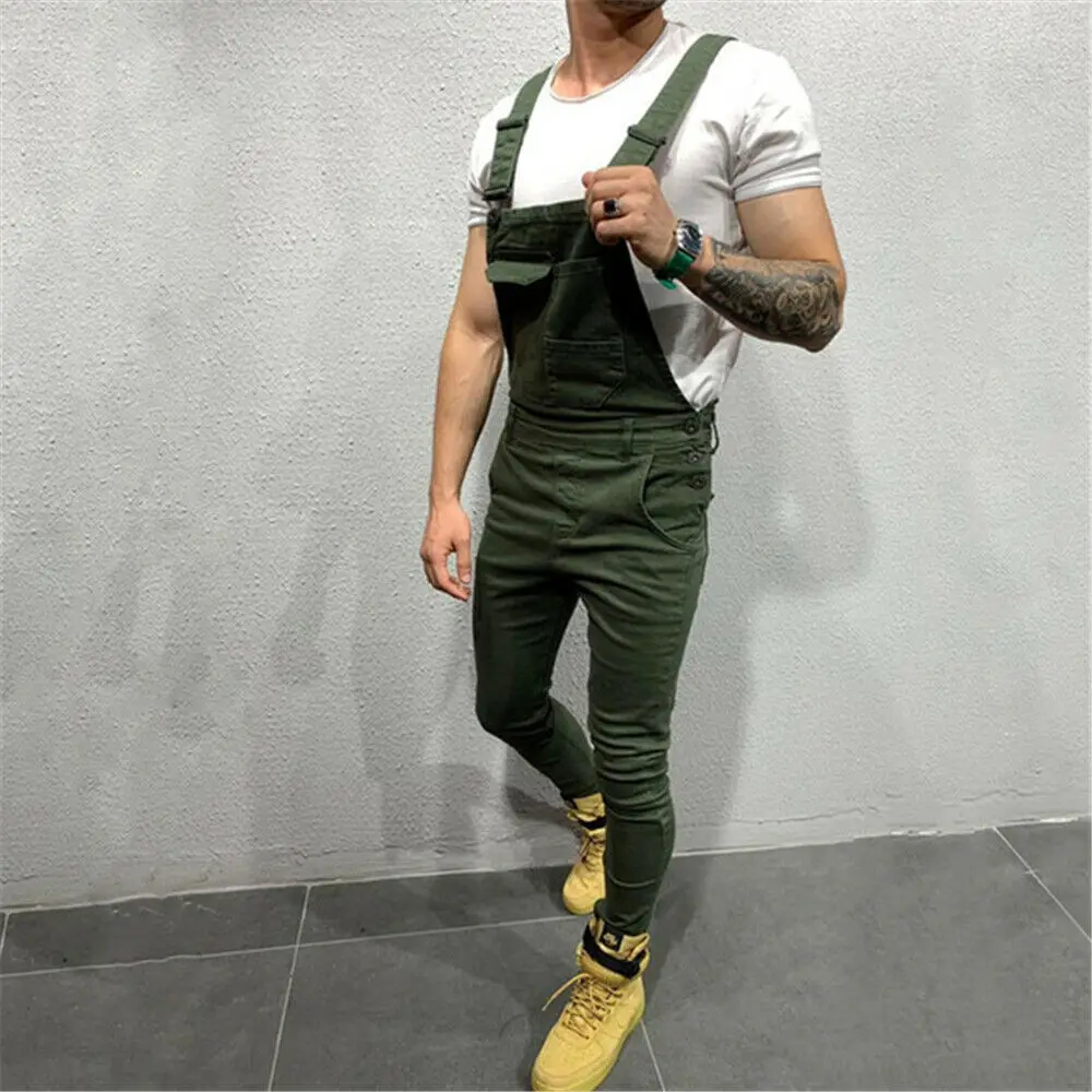 Men's Slim Fit Bib Pants Denim Overalls Suspender Trousers Skinny Jean Jumpsuits