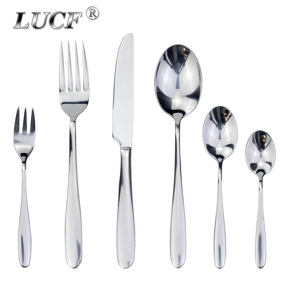 

LUCF Brief Fashion 6 In 1 Cutlery Set Mirror Stainless Steel Flatware Dessert Fork Coffee Spoon Elegant Thick Utensil Dinnerware