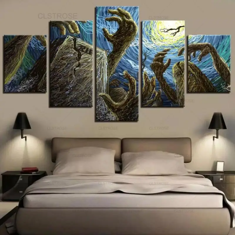 

Halloween Horror Abstract Hand Home Decoration Wall Painting Night Demon Printing Canvas 5Pcs Hd Frameless Customized Poster