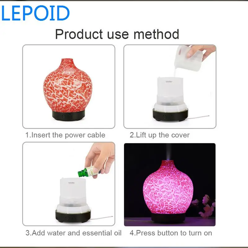LEPOID увлажнитель воздуха Арома диффузор 3D стекло + дерево зерна 7 цветов