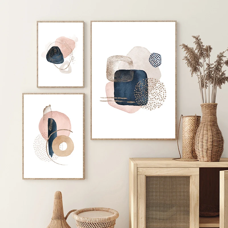

Abstract Color Block Pink Beige Blue Boho Geometric Canvas Painting Poster Print Wall Art Picture for Living Room Home Decor