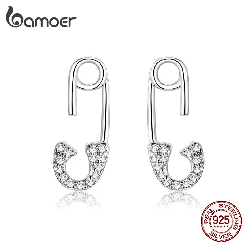 Bamoer серебряные серьги гвоздики 925 Love для женщин прозрачный CZ дизайн роскошные