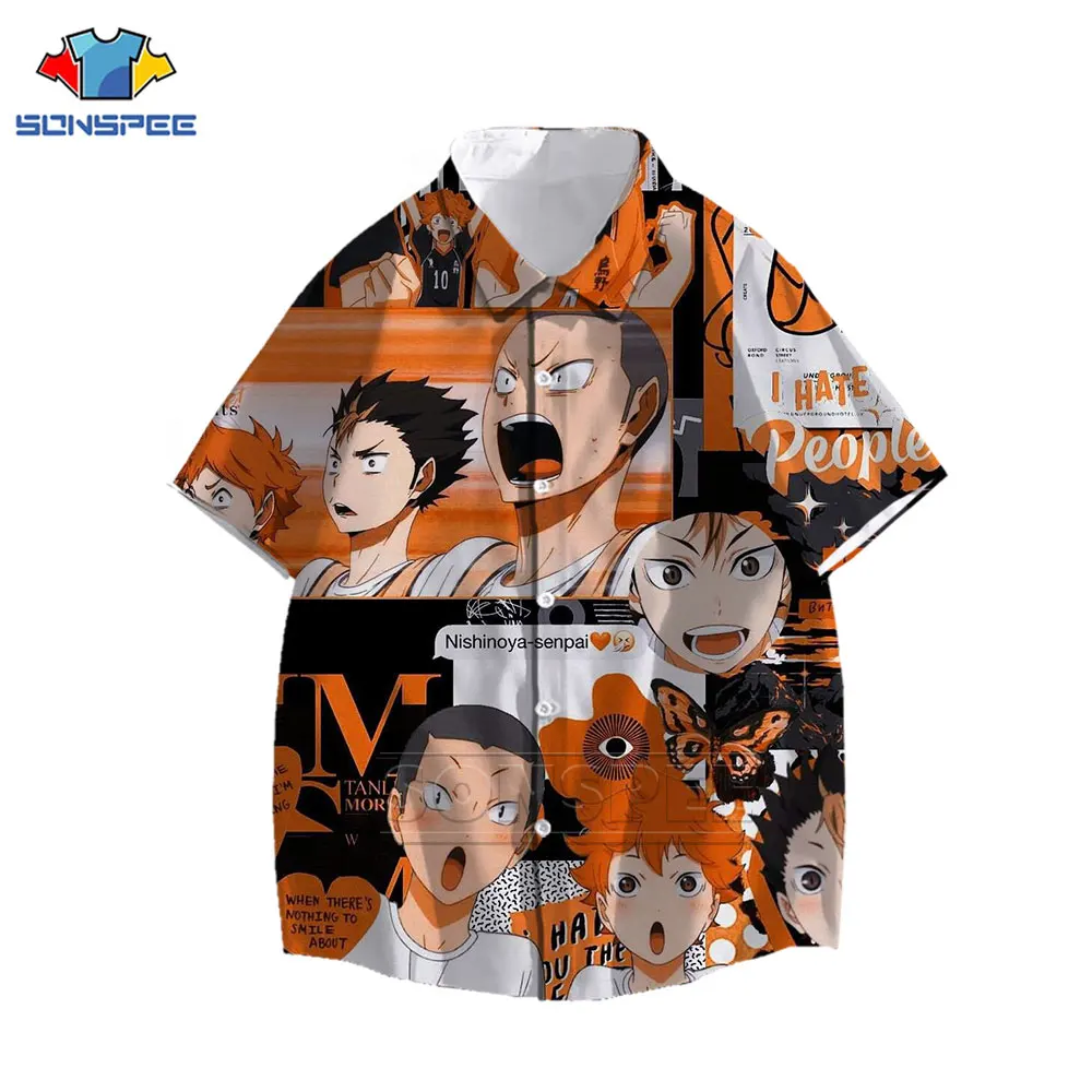 Japan Anime Haikyuu!! Shirt 3D Print Funny Many Character Pattern Shirts Summer Casual Men Hawaiian Volleyball Sports Blouse