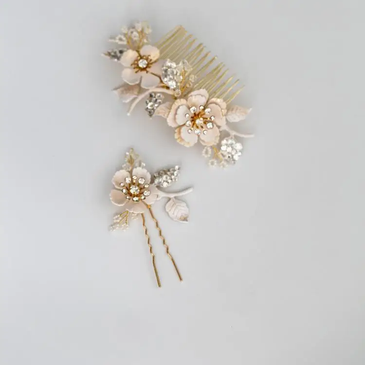 В винтажном стиле с цветочным принтом гребень для волос в виде листьев булавки