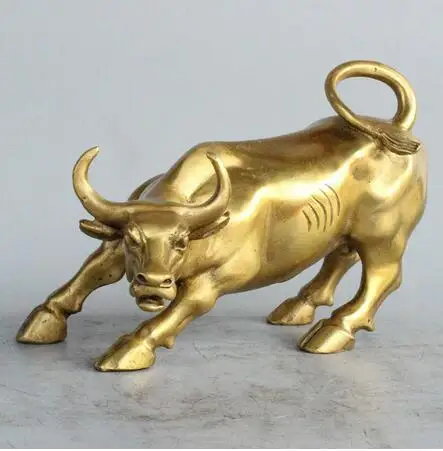 Большая бронзовая статуя свирепого быка OX 28-30 см Уолл-стрит латунь | Дом и сад