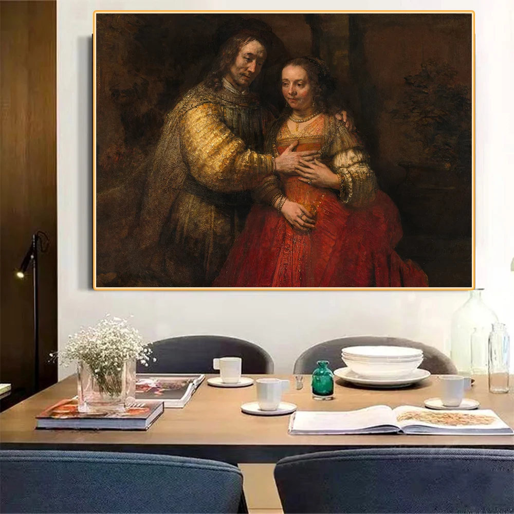 

The Jewish Bride by Rembrandt Canvas Oil Painting Famous Artwork Poster Picture Modern Wall Decor Home Living room Decoration