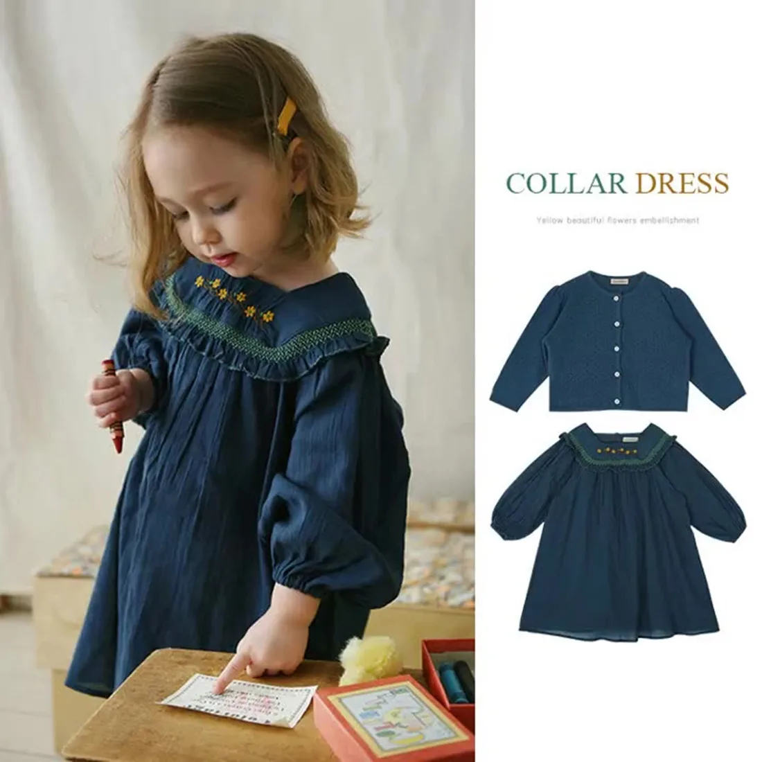 

Детская одежда, Зимние Синие свитера для девочек, платье для малышей 2021, вязаная одежда, кардиган, свитеры, юбка, Детская осенняя одежда, курт...