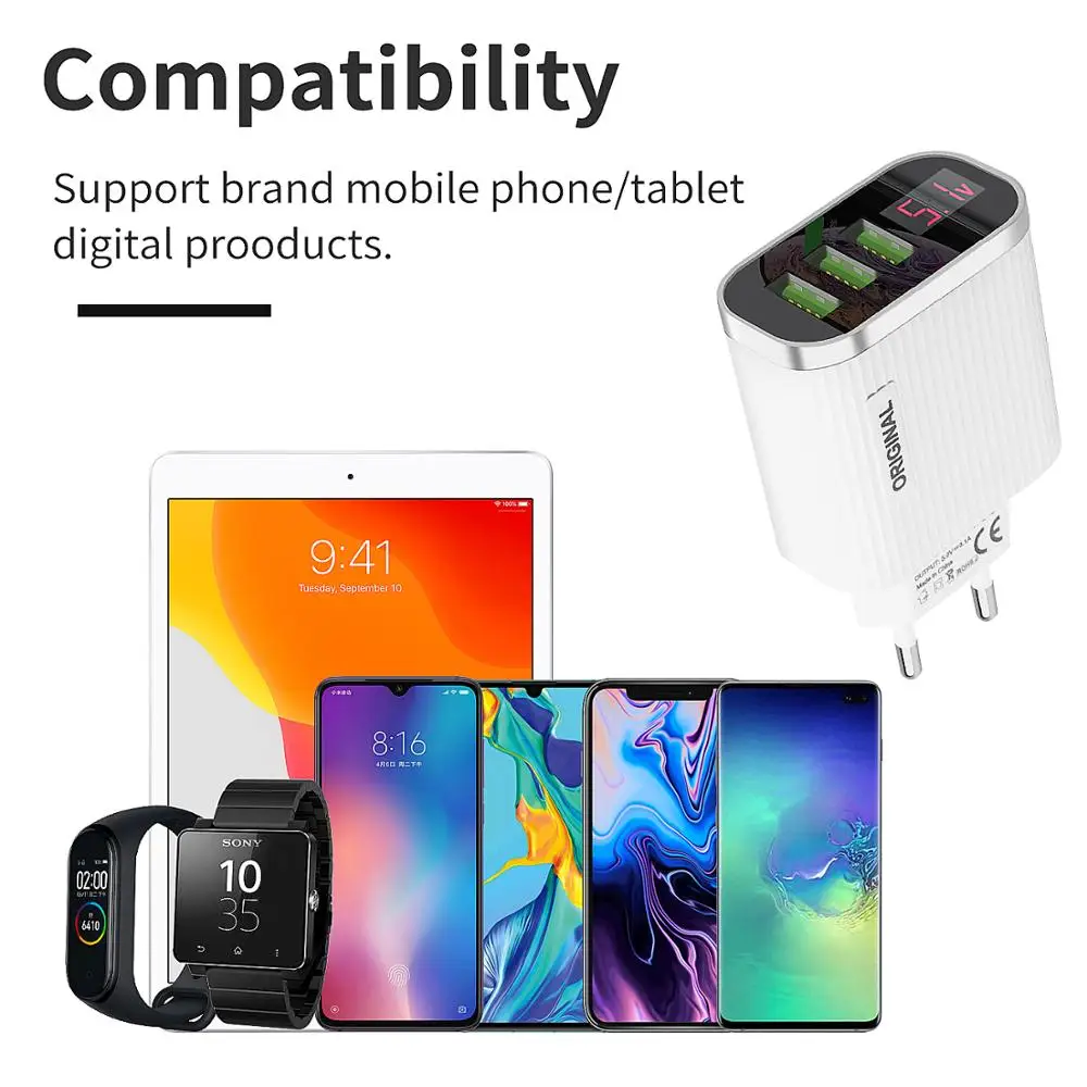 GOOJODO Цифровое зарядное устройство для телефона с 3 портами USB 3A Max умное быстрое зарядное устройство для путешествий настенное зарядное устройство адаптер для iPhone samsung Xiaomi