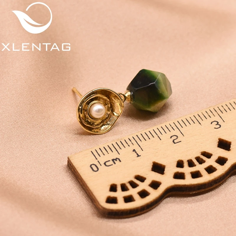 XlentAg, натуральный зеленый камень, белый пресноводный жемчуг, серьги для женщин, 925 серебро, висячие серьги, Brincos Prata, ювелирное изделие, GE0103B