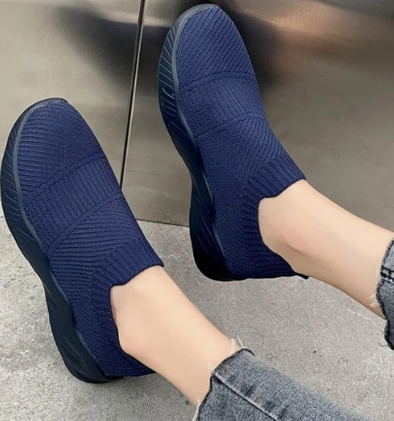 

Breathable mesh soft hiking shoe fabric women flats casual shoes woman plus size loafer shoes