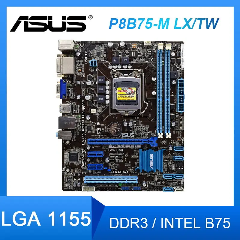 ASUS P8B75-M LX/TW Motherboard LGA 1155 DDR3 16GB PCI-E 3.0 USB3.0 ATX Intel B75 Motherboard for Core i3-2125  i7-3770  cpus