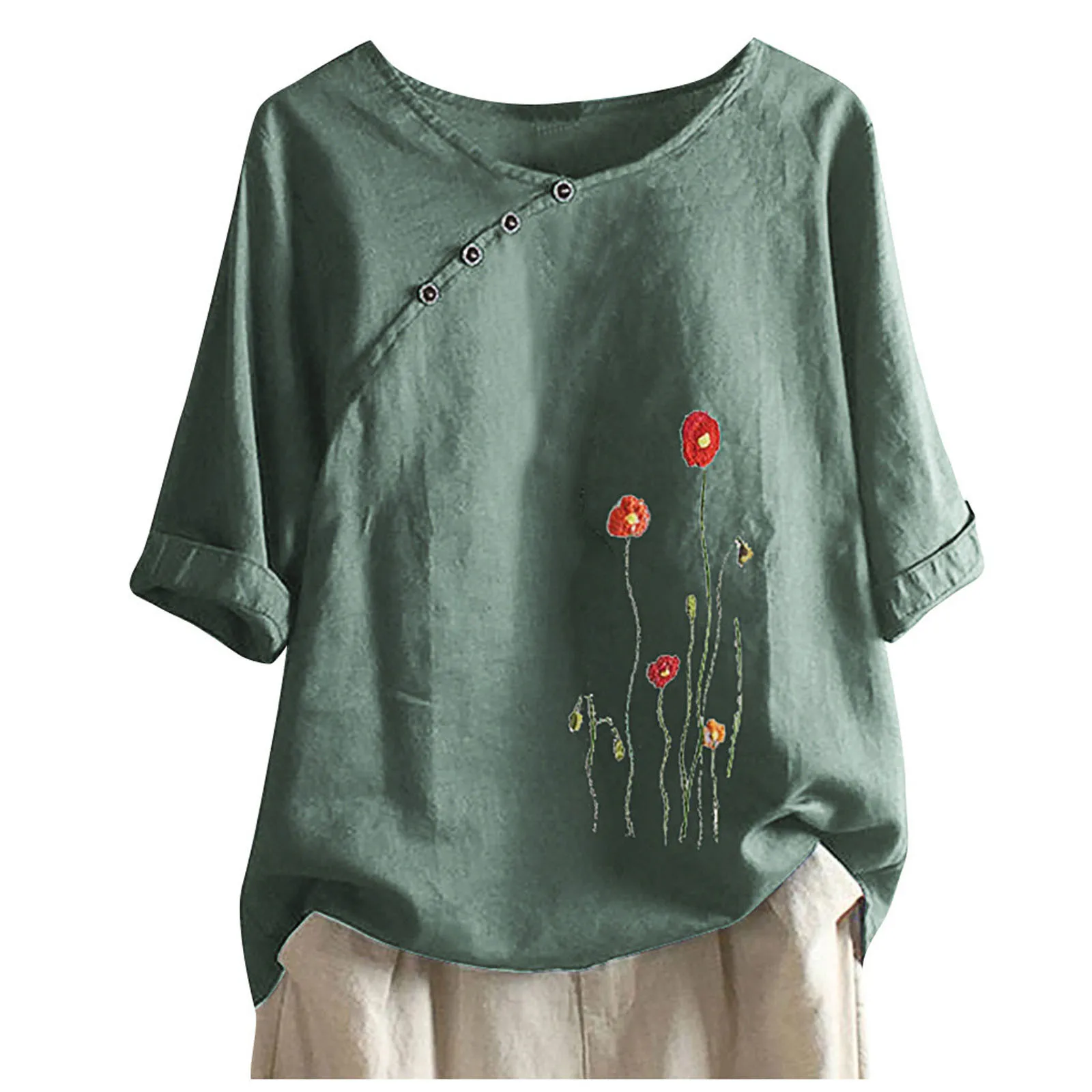 Блузка женская с круглым вырезом Повседневная рубашка коротким рукавом и