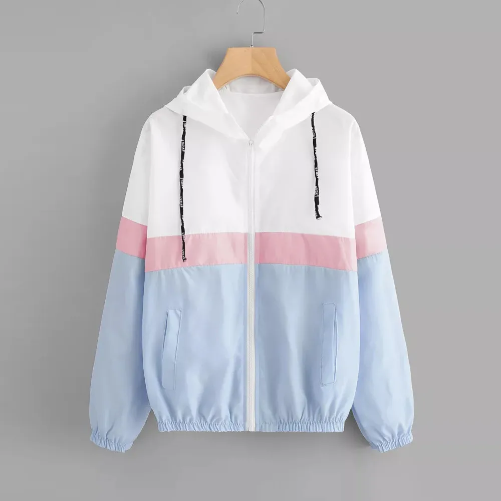 Лоскутная тонкая куртка с капюшоном Женская ветровка длинным рукавом и
