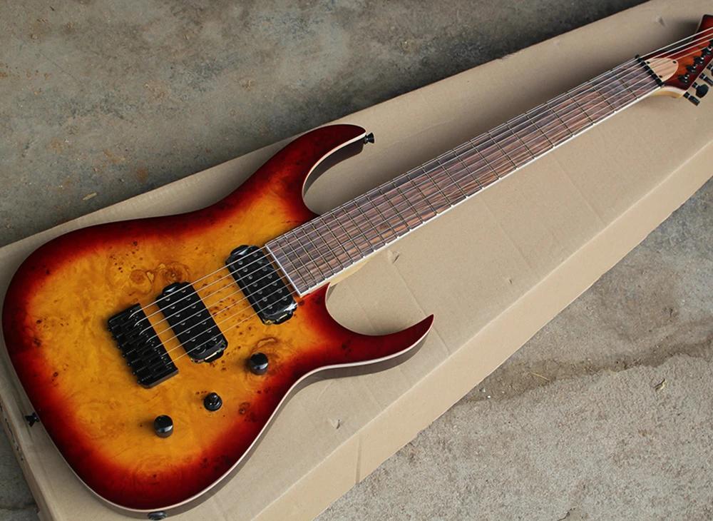 Электрическая гитара 7 струн вишня Sunburst два стиля шпон из лая 24 лада подставка