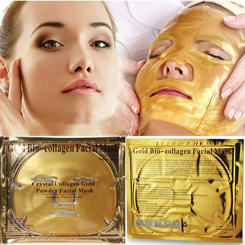 

3Pcs/Lot Gold Bio-Collagen Facial Mask Crystal Gold Powder Collagen Facial Mask Moisturizing Anti-aging Face Skin Care