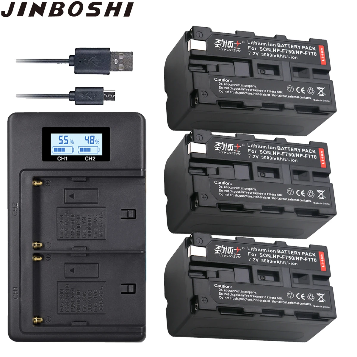 3 шт 7 2 V 5000 мА/ч NP-F770 NP-F750 NP F770 F750 NPF770 литий-ионных батарей + ЖК-дисплей Dual USB Зарядное