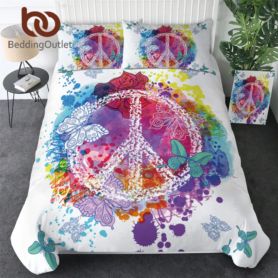 BeddingOutlet Watercolor Butterfly Bedding Set Colorful Printed Quilt Cover With Pillowcases Peace Design Bed 3 Piece|quilt cover|butterfly bedding