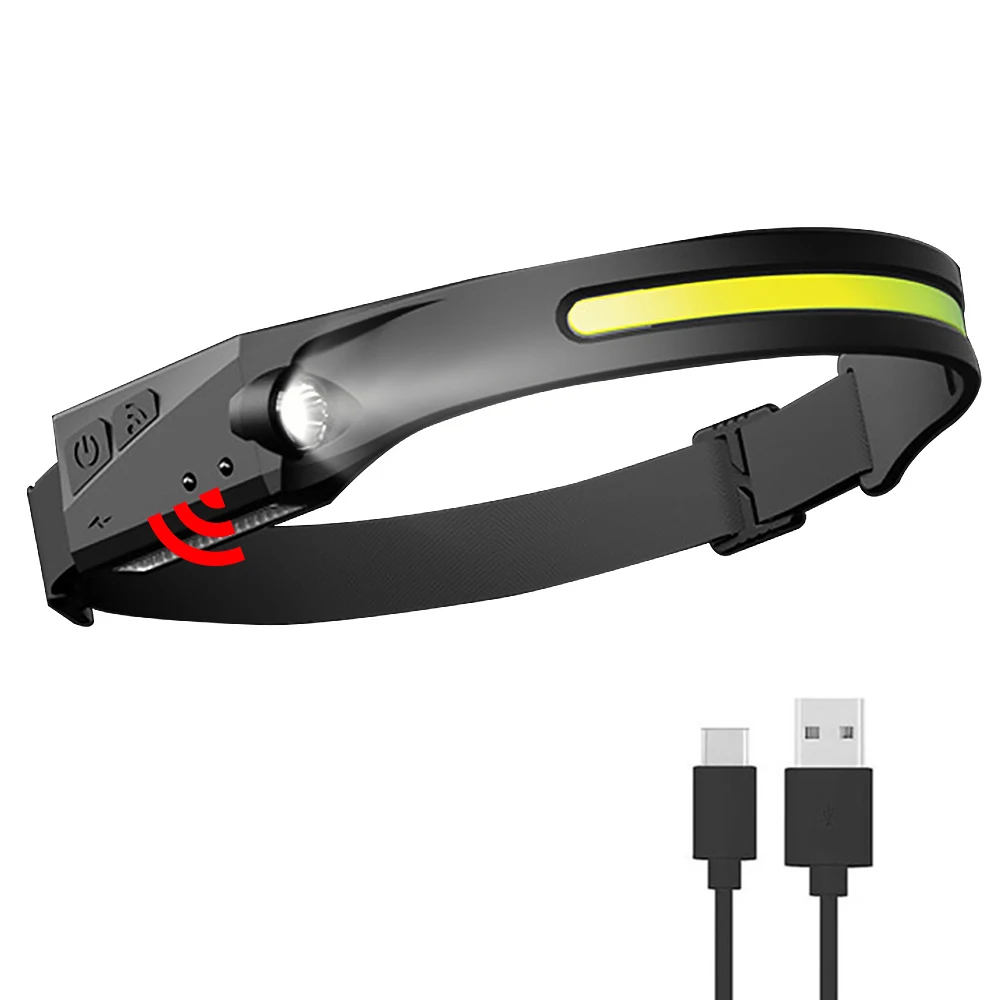 

Induction Headlamp Sensor Headlight with Built-in Battery Flashlight USB Rechargeable CyclingTorch 5 Lighting Modes Head Light