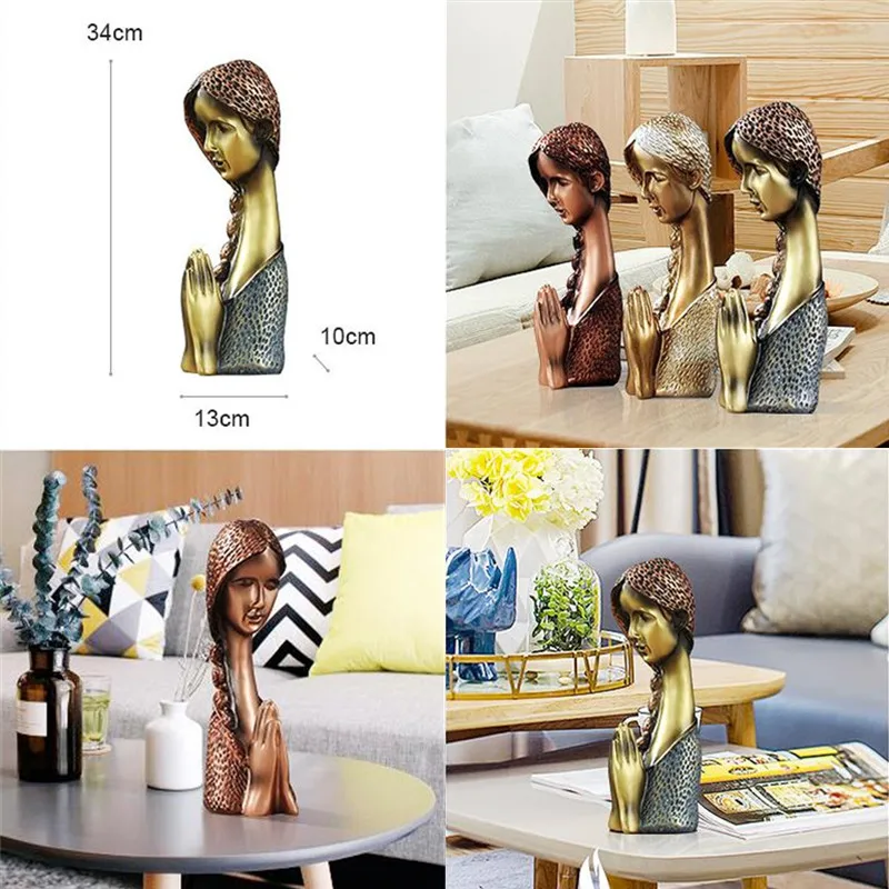 

[HHT] Retro Creative Resin Crafts Ornaments Praying Girl Statue Home Decoration Accessories Personality Fashion Girl Gifts