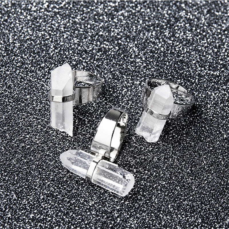 1 шт. кольца с натуральным кристаллом Прозрачный кристаллический кварц