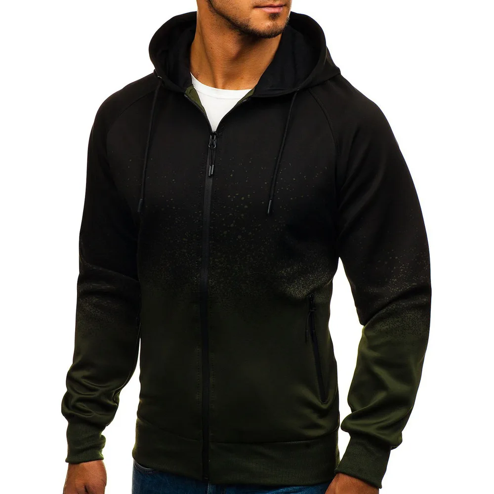 For Men's Design Logo Hoodies Harajuku Man Gradient color Hooded Fleece zipper Jacket Sweatshirt Sweatpants Suit 2pcs