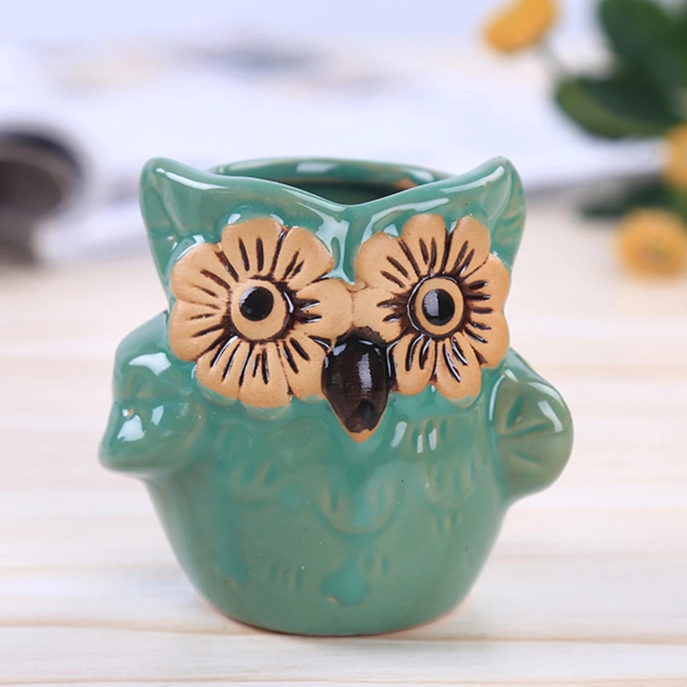 

6pcs Ceramic Owl Pot Succulent Plant Pot Cactus Thumb Flower Pot Container Planter Bonsai Pots With A Hole Desktop Ornament