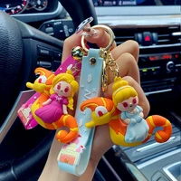 new fashion girl riding a horse keychain anime keychain women car bag pendant key ring girls key chains couple gifts accessories