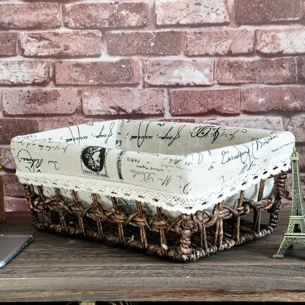 

Stylish Simple Rectangular Woven Storage Basket Rattan Woven Storage Holder Stable for Home