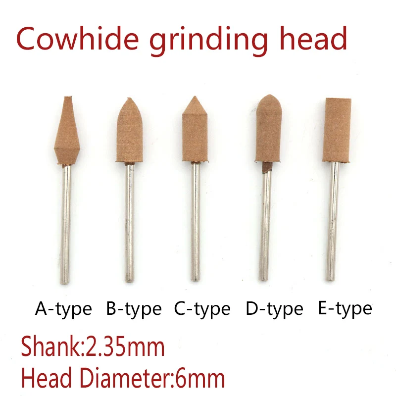 Cowhide 10 шт. 2,35 мм хвостовик абразивный кунжут/резина/воловья набор шлифовальных головок для удаления металла ржавчины Нефритовая форма тонкий Полировочный, поворотный инструмент - Цвет: Cowhide