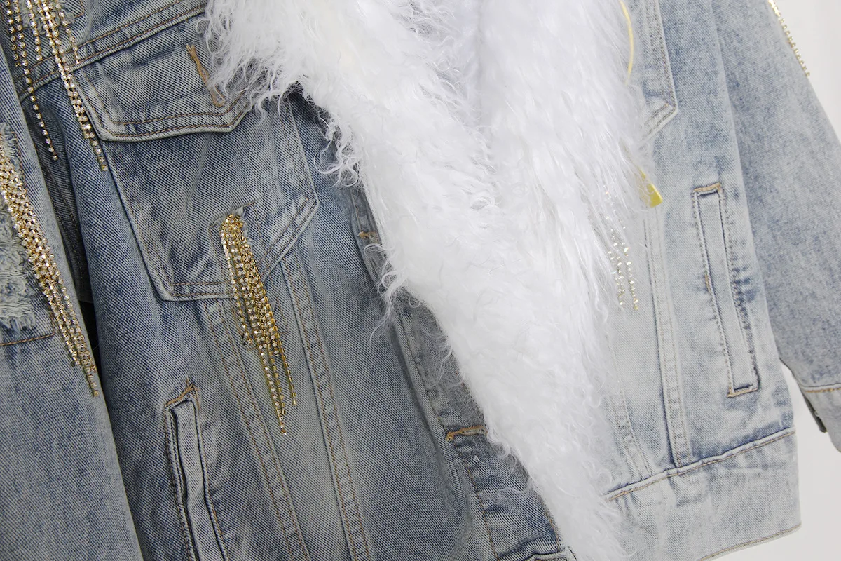 

ZCSMLL crop puffer jacket women split fur collar long sleeve korea fashion autumn winter denim winter female coat tide 2021