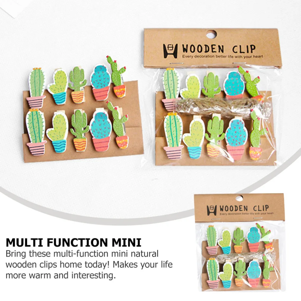 

10pcs Wood Photo Clamp Photo Clips Wood Picture Clips with 1pc Rope