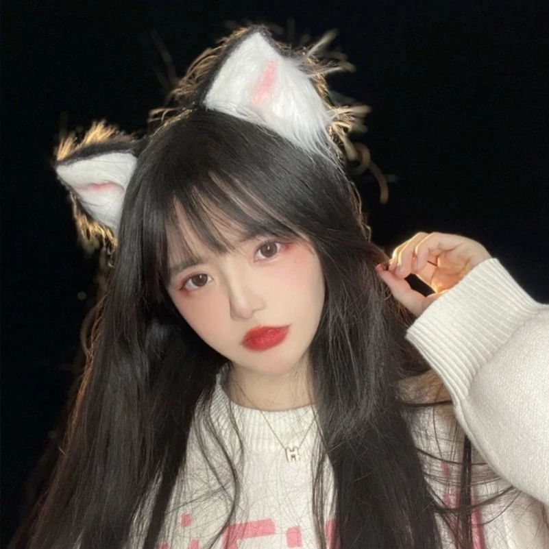 Женская Кружевная повязка на голову с плюшевыми кроличьими и кошачьими ушками