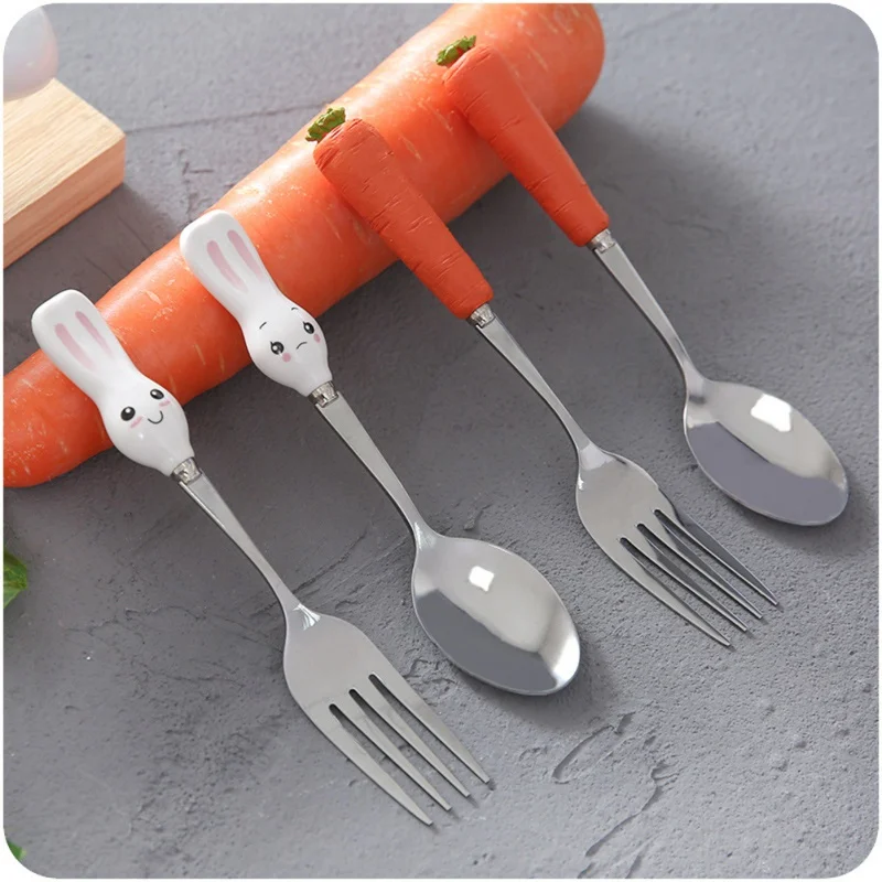Cute 1 pc Cartoon Shape Children Dinnerware Set Baby Kid Tableware Fork Cutlery Sets Stainless Steel Spoon | Дом и сад