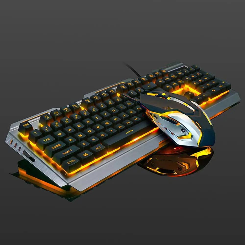 

V1 USB Wired Ergonomic Backlit Mechanical Feel Gaming Keyboard and Mouse Set Tungsten Gold Gamer Laptop Computer Gaming Set